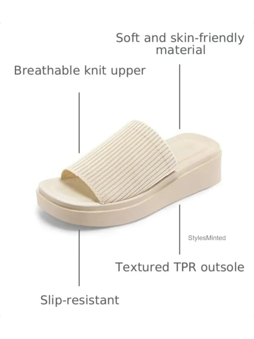 Women's Knit Platform Sandals Breathable Non-Slip Summer Slides